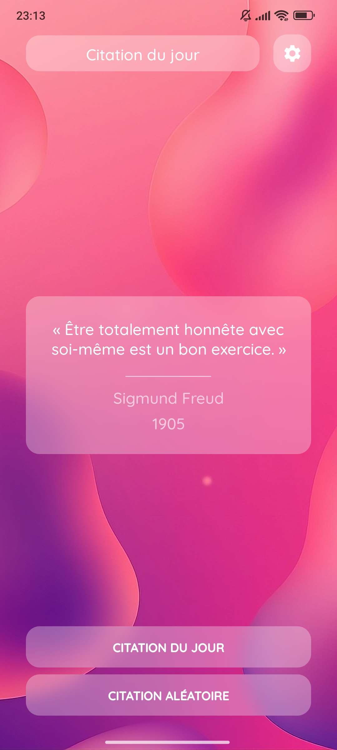 Capture d'écran de l'application citation du jour