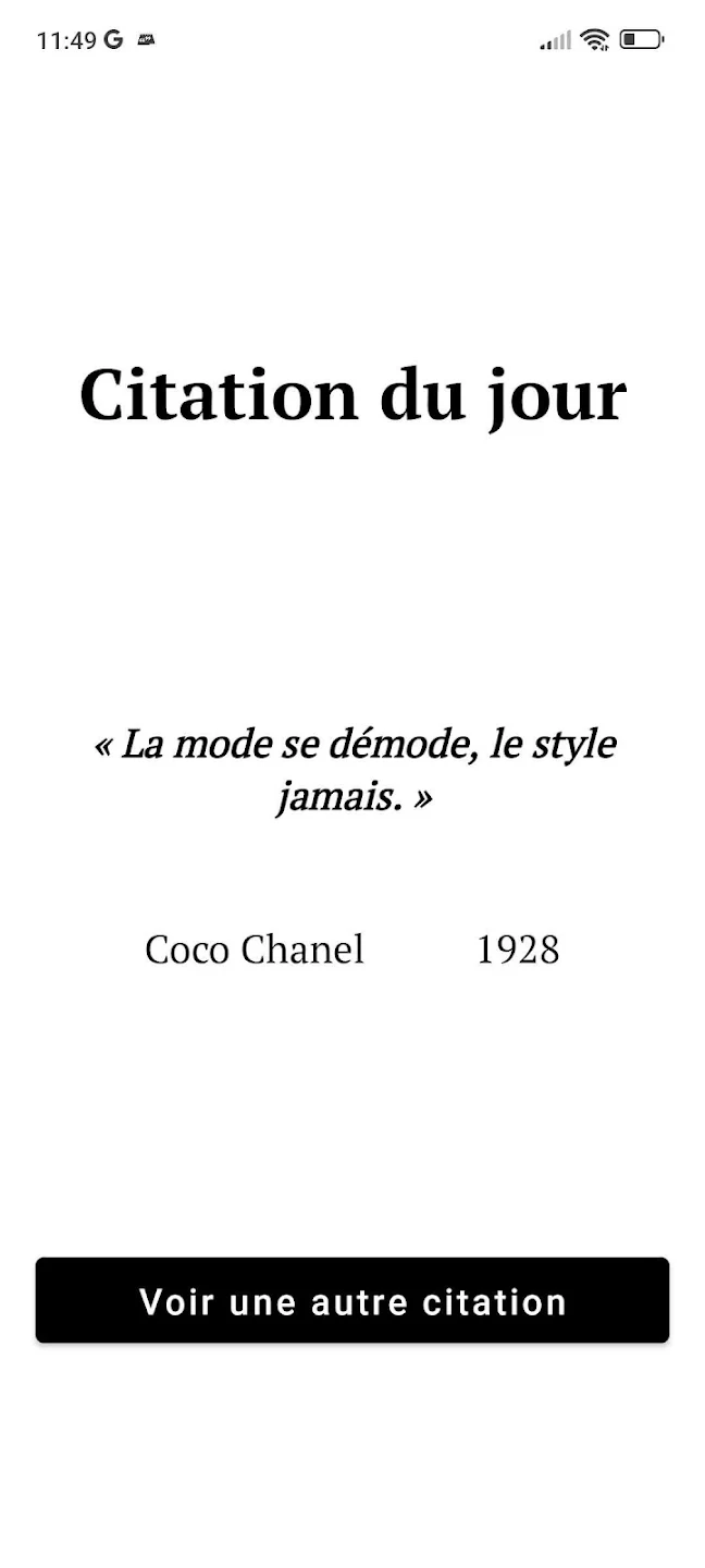 Capture d'écran de l'application citation du jour